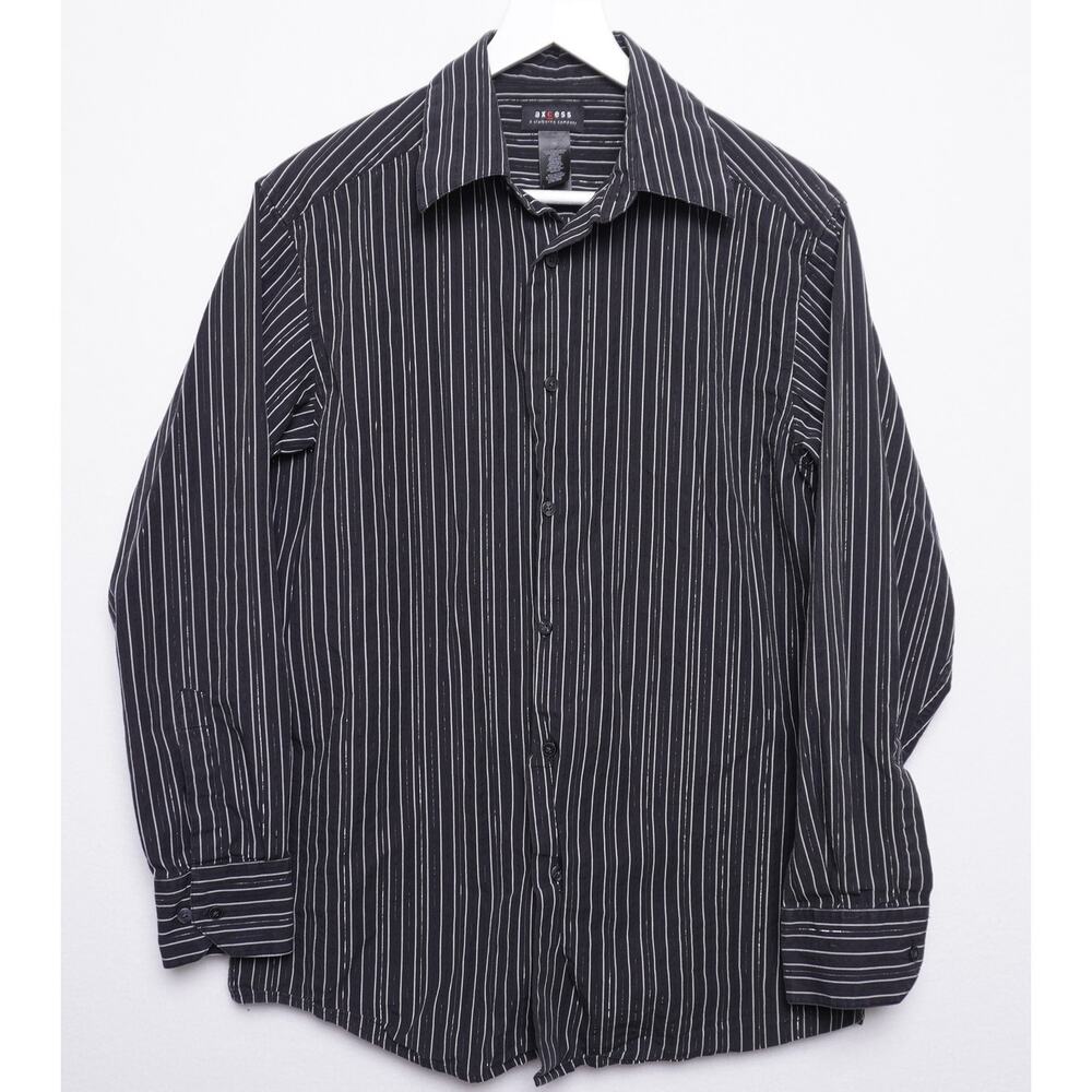 Axcess Black Sparkle Striped Long Sleeve Shirt Men's Size M